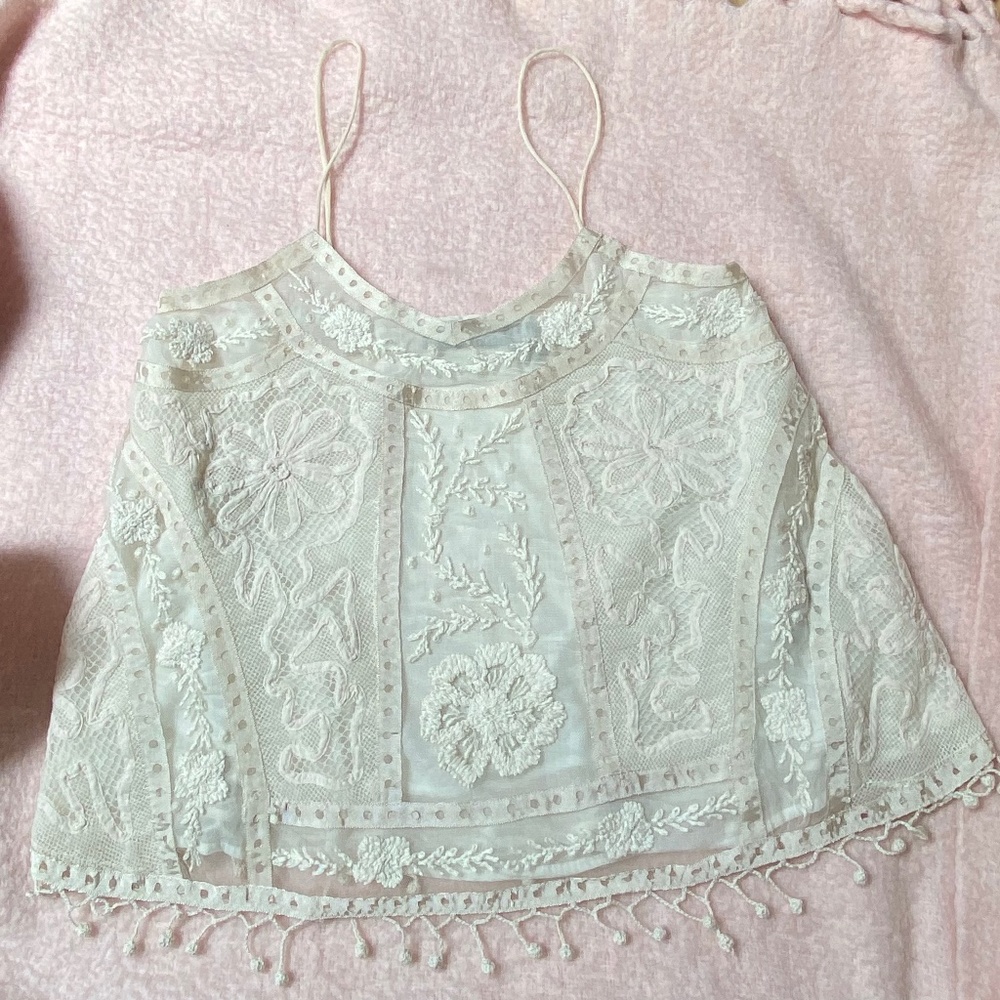 Beautiful Kate Moss Topshop Victorian Lace Swing Top Ivory Tank NWOT XS 2 6 34